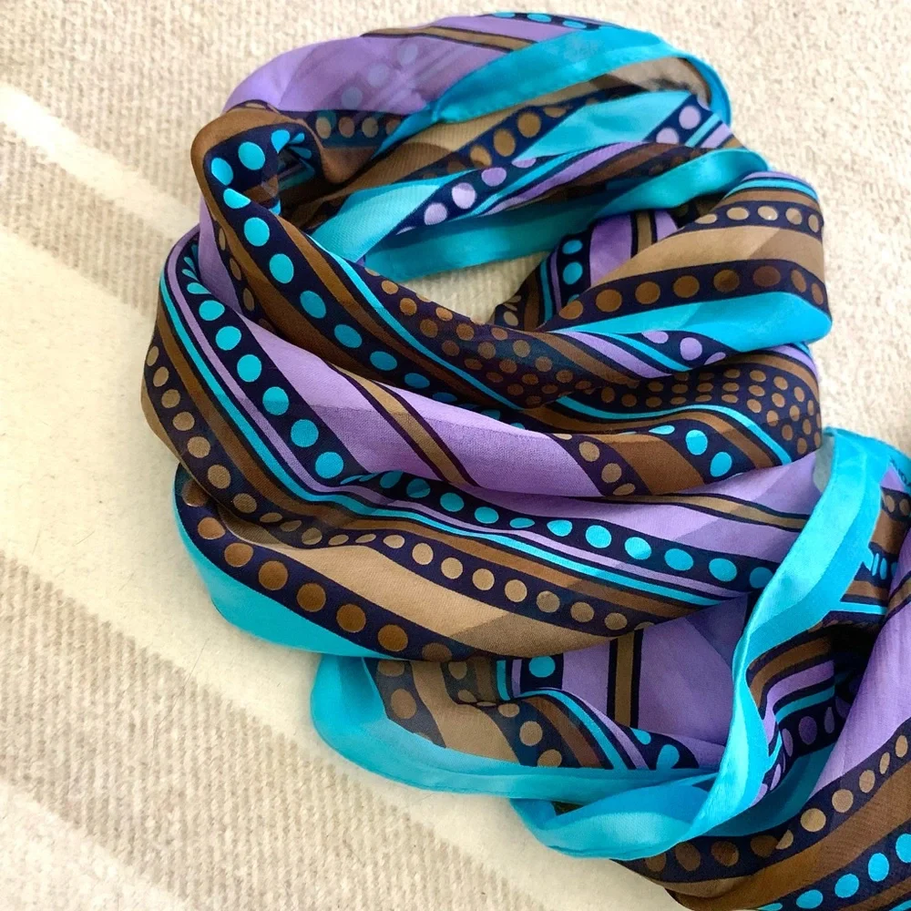 J NY Retro Turquoise Blue and Purple Print Scarf